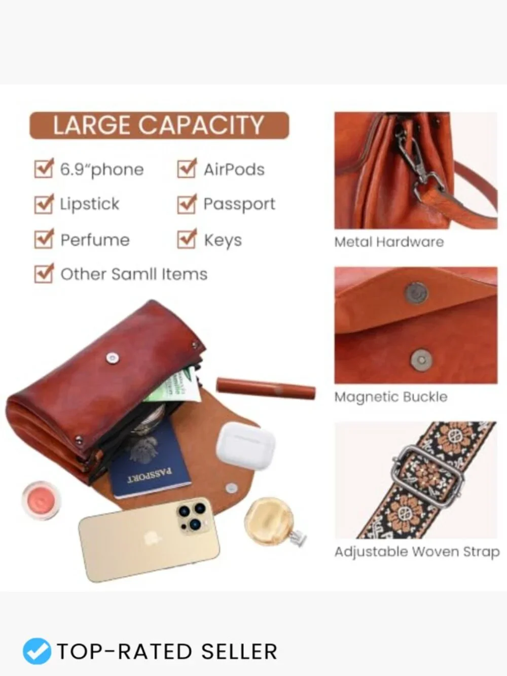 Genuine Leather Crossbody Satchel Purse Vintage Retro Shoulder Bag Magnetic